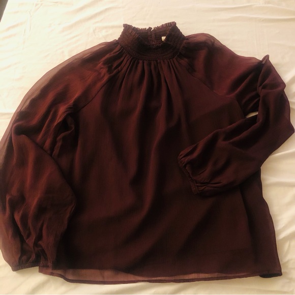 NWT New Joie long sleeve smocked top Blouse Wine Purple burgundy MSRP $278.00 - Picture 11 of 12